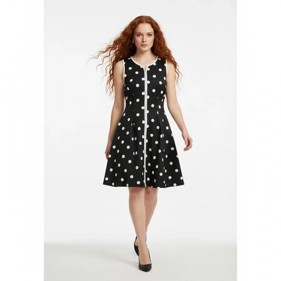 Betsey Johnson Polka Dot Fit & Flare Dress | Front Zip Sleeveless | Size 6 - Picture 1 of 5